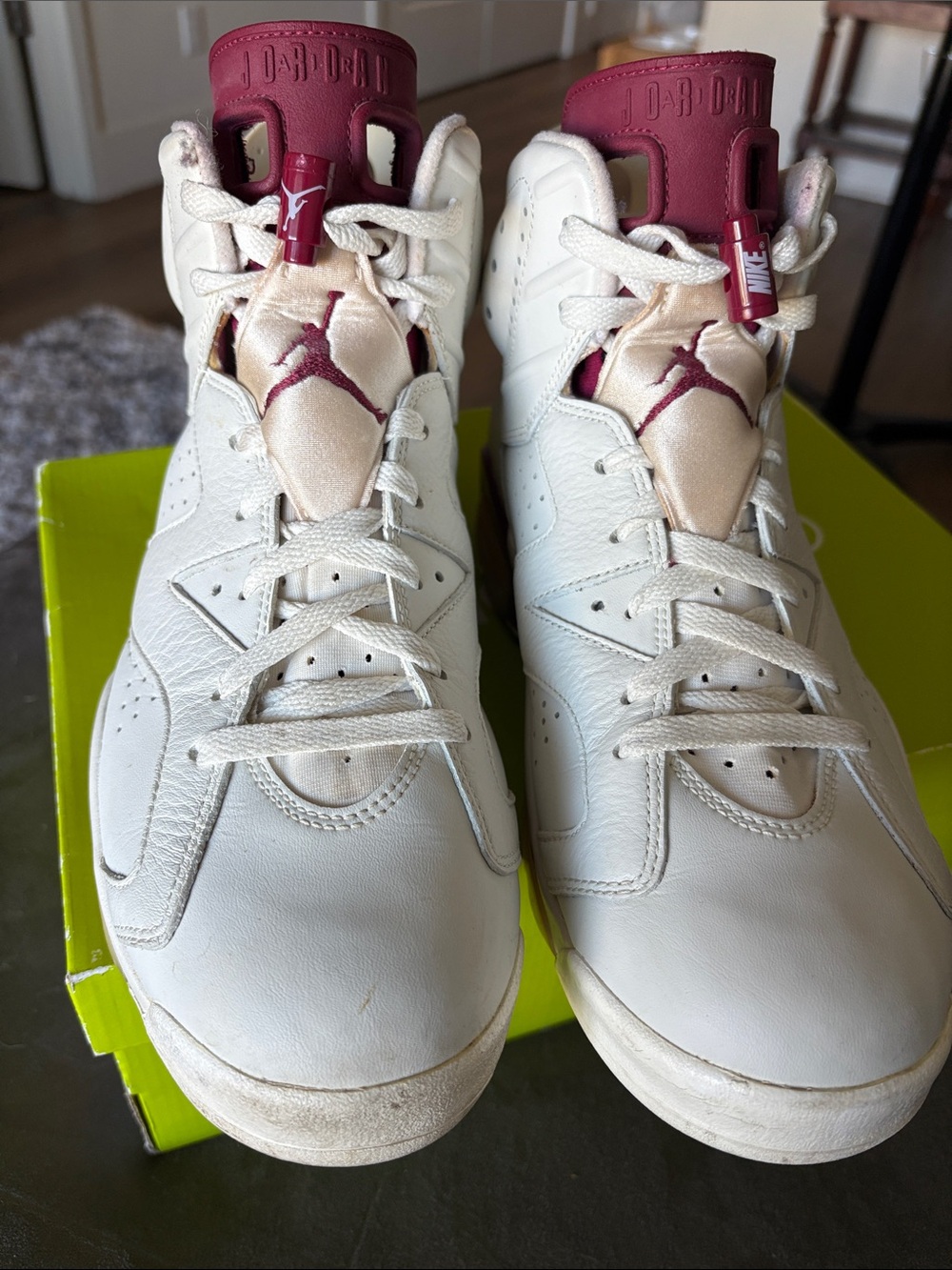 Jordan Retro 6 White Sneakers with Burgundy Accents